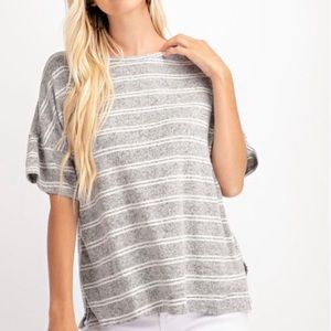 *restocked* Soft brushed fabric grey and white striped top